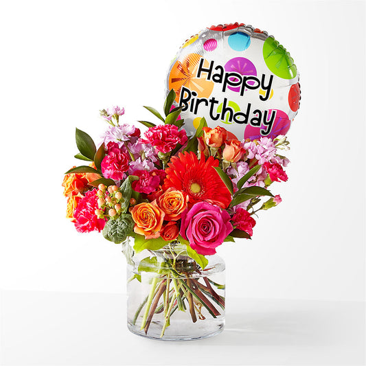 Fiesta Bouquet with Birthday Balloon – THE SHOPPE ON KEY AVENUE FLORAL & GIFTS, Lampasas TX