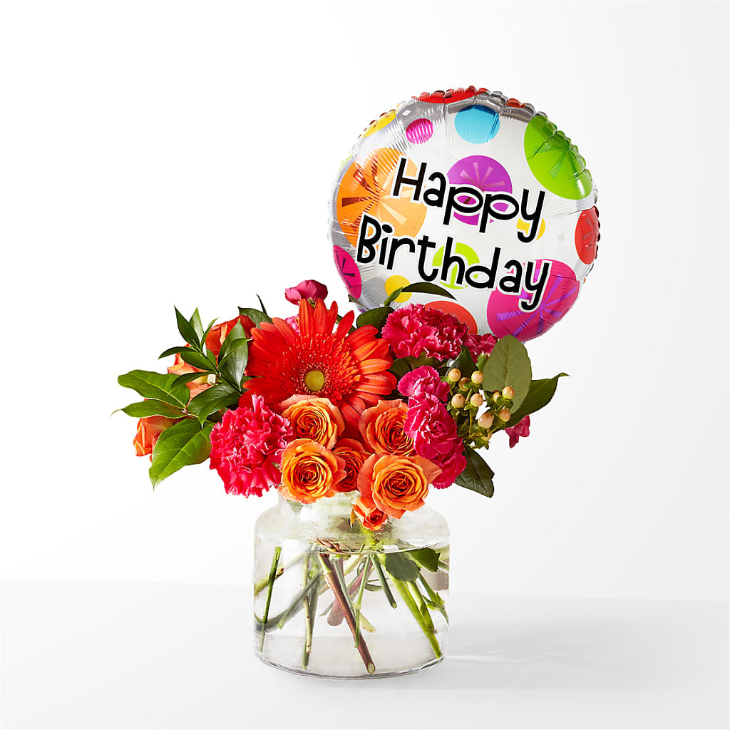 Fiesta Bouquet with Birthday Balloon – THE SHOPPE ON KEY AVENUE FLORAL & GIFTS, Lampasas TX