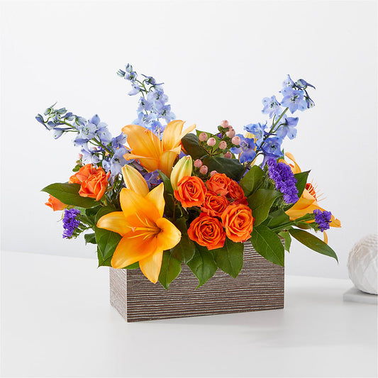 Radiant Citrus Box Bouquet – THE SHOPPE ON KEY AVENUE FLORAL & GIFTS, Lampasas TX