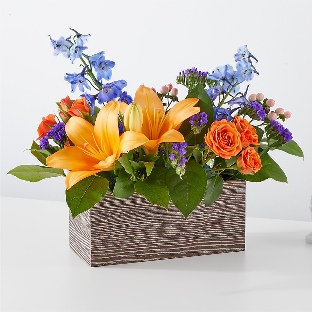 Radiant Citrus Box Bouquet – THE SHOPPE ON KEY AVENUE FLORAL & GIFTS, Lampasas TX