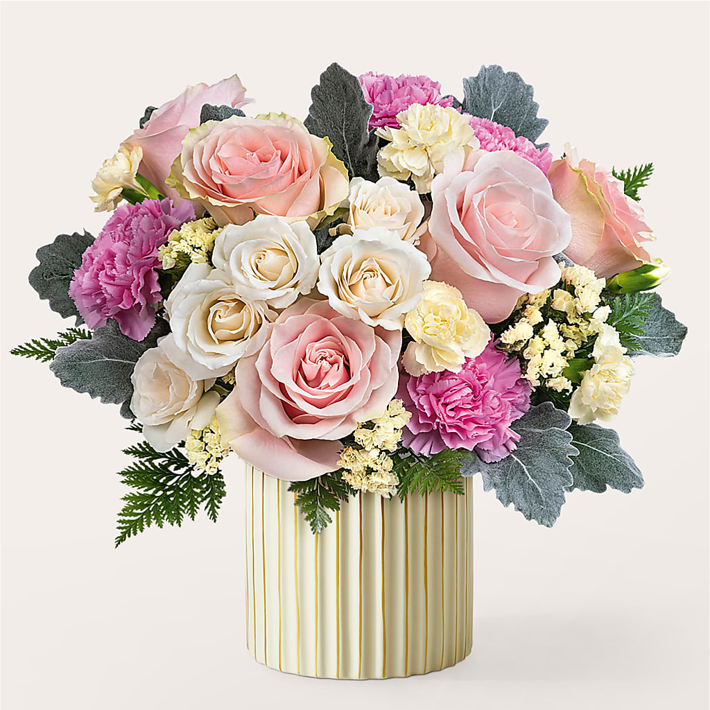 Blissful Moments Bouquet with Ivory Vase – THE SHOPPE ON KEY AVENUE FLORAL & GIFTS, Lampasas TX