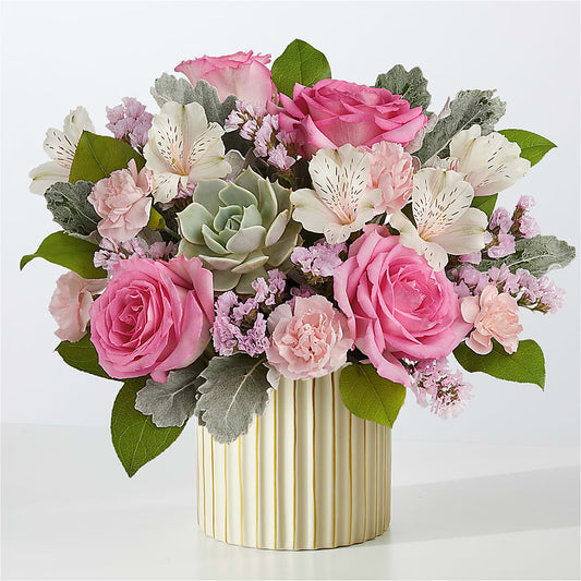 Dusty Rose Bouquet with Ivory Vase – THE SHOPPE ON KEY AVENUE FLORAL & GIFTS, Lampasas TX