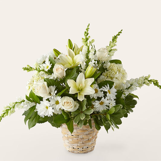 Ivory Elegance Floral Basket – THE SHOPPE ON KEY AVENUE FLORAL & GIFTS, Lampasas TX