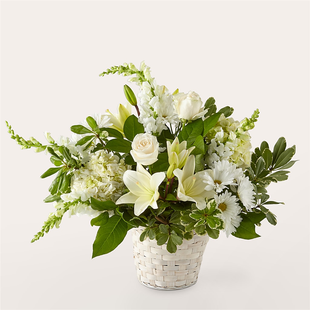 Ivory Elegance Floral Basket – THE SHOPPE ON KEY AVENUE FLORAL & GIFTS, Lampasas TX